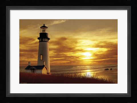 Framed Lighthouse at Sunset Print