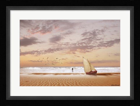 Framed Soft Sunrise on the Beach 7 Print