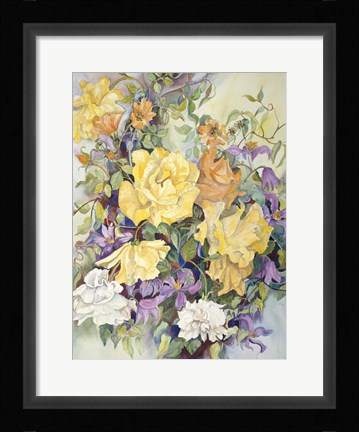 Framed Roses With Purple Clematis Print