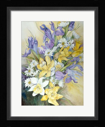 Framed Iris, Daisies, And Daffodils Print