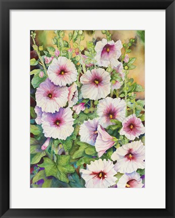 Framed Red Centered Hollyhocks Print