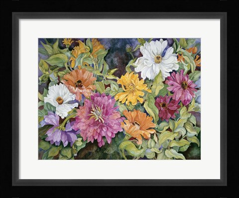 Framed Multi-Colored Zinnias Print