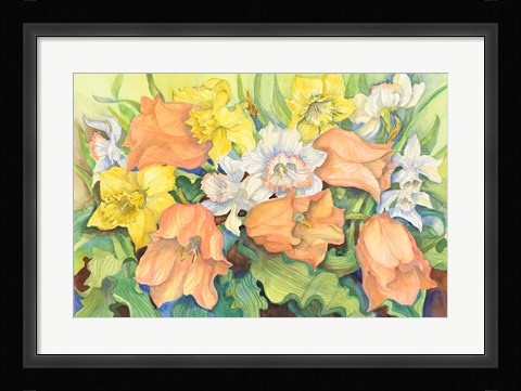 Framed Peach Tulips &amp; Daffodils Print