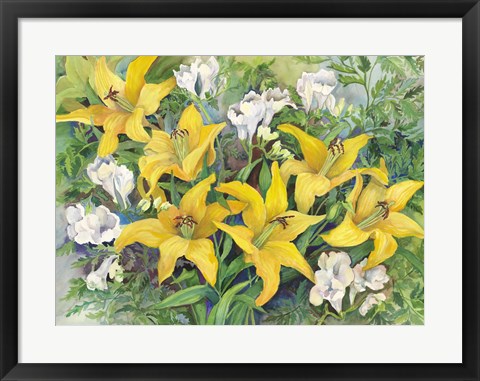 Framed Gold Lilies And Freesia Print