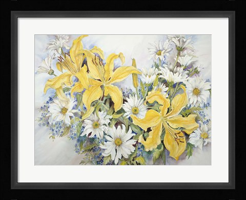 Framed Yellow Lilies-Forget Me Nots-Daisy's Print