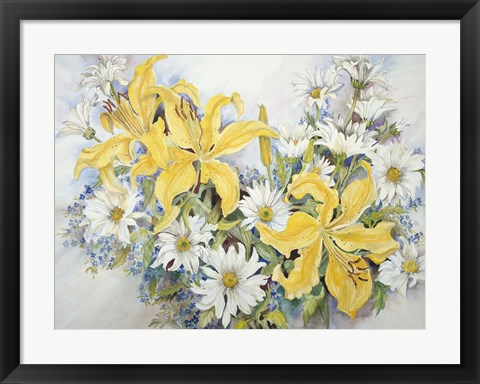 Framed Yellow Lilies-Forget Me Nots-Daisy's Print