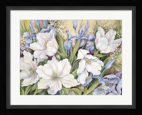 Framed White Tulips/ Blue Iris Print