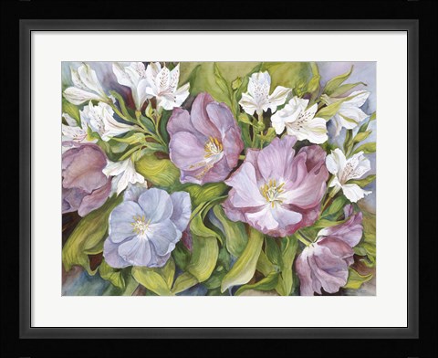 Framed Purple Tulips/ White Alstroneria Print