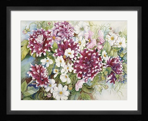 Framed Burgundy Dahlias &amp; Cosmos Print