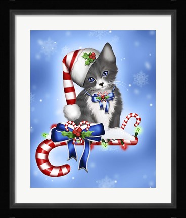 Framed Candy Cane Kitten Print