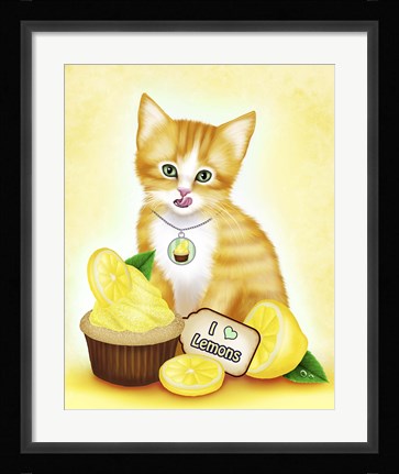 Framed Lemon Cupcake Kitten Print