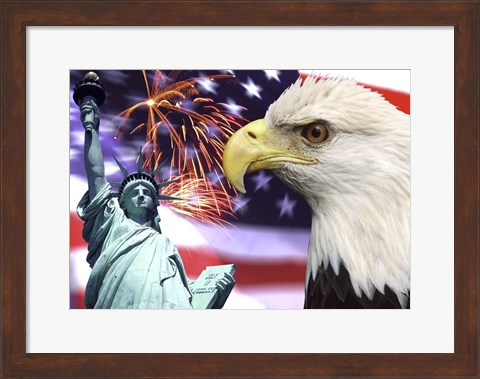 Framed Fireworks by the Statue of Liberty Print