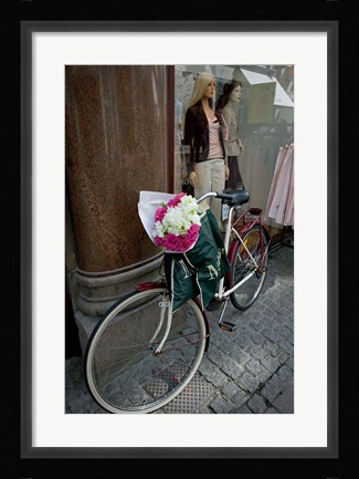 Framed Bicycle Parked in Copenhagen, Denmark Print