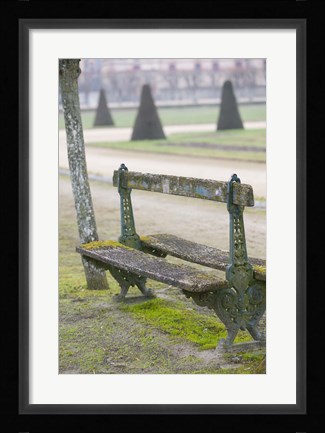 Framed Park Bench in the Gardens, Chateau de Fontainebleau Print