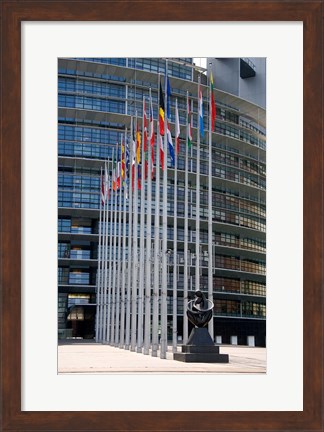 Framed Union Parliament and flags, Strasbourg, France Print