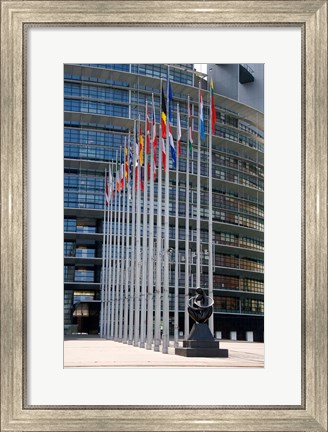 Framed Union Parliament and flags, Strasbourg, France Print