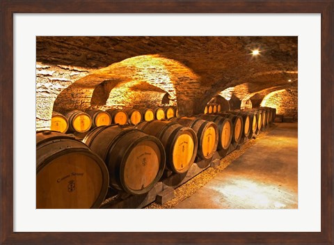 Framed Oak Barrels in Cellar at Domaine Comte Senard Print