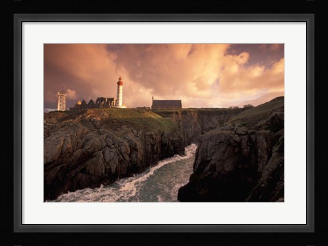 Framed Pointe De St Mathieu Lighthouse at Dawn, Brittany, France Print
