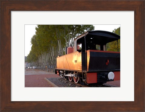 Framed Train Display along Riverbank Print