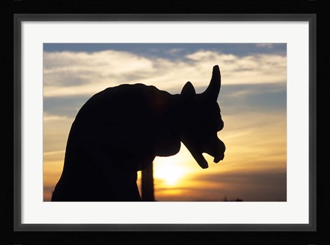 Framed Chimera of Notre Dame Cathedral at Sunset Print