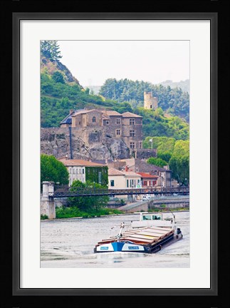 Framed Chateau de Tournon, River Rhone and Pedestrian Bridge M Seguin, Tournon-sur-Rhone, Ardeche, France Print
