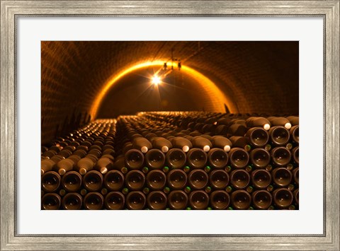 Framed Champagne Bottles in Vaulted Cellar Print