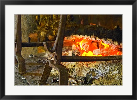 Framed Fireplace with a Burning Log on a Truffle Farm Print