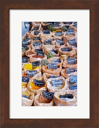 Framed Merchant&#39;s Stall of Spices at Street Market Print