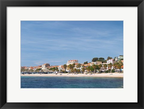 Framed Beach with Palm Trees Along Coast in Bandol, France Print