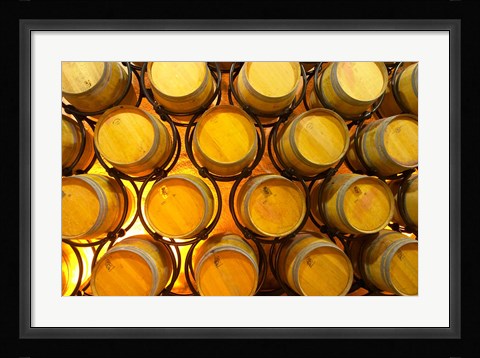 Framed Oak Barriques Winery, Chateau Thieuley, France Print