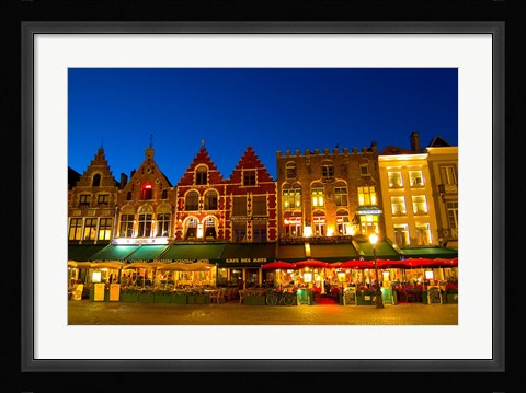 Framed Cafes in Marketplace in Downtown Bruges, Belgium Print