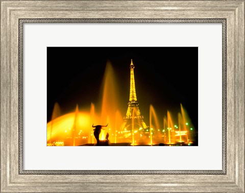 Framed Fountain at the Eiffel Tower, Paris, France Print