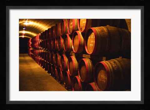 Framed Barrels of Tokaj Wine in Disznoko Cellars, Hungary Print