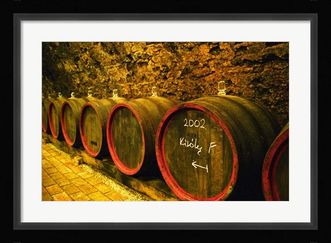 Framed Kiralyudvar Winery Barrels with Tokaj Wine, Hungary Print
