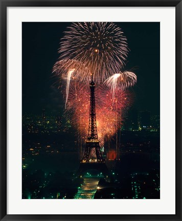 Framed Fireworks, Eiffel Tower, Paris, France Print