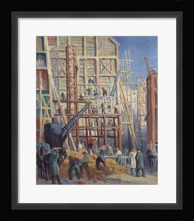 Framed Construction Site, 1911 Print