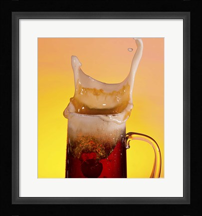 Framed Beer Mug And Splashing Fruit Print