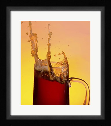 Framed Beer Mug And Splashing Foam Print