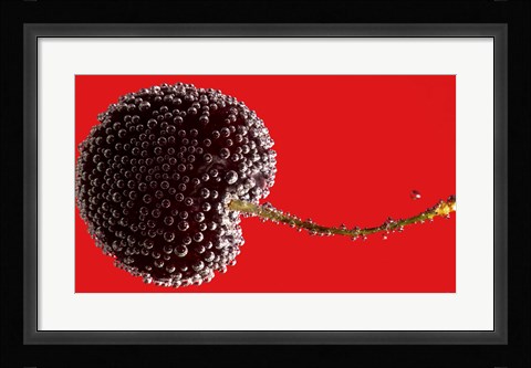 Framed Cherry Covered In Water Drops I Print