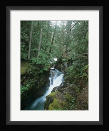 Framed Daytime Falls And Mossy Greenery Print