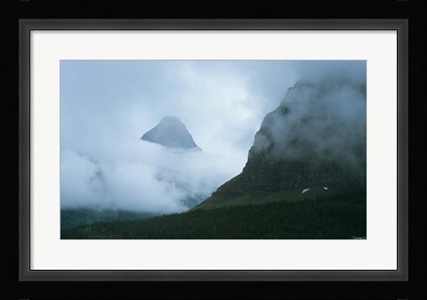 Framed Misty Peak And Green Cliff Print