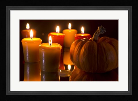 Framed Pumpkins And Candles Print
