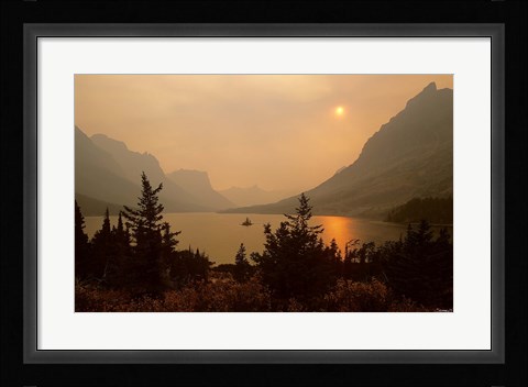 Framed Sunset Silhouettes On The Lake Print