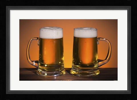 Framed Beer Mug Duo On Bar Print