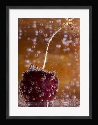 Framed Cherry Underwater Covered In Water Drops I Print