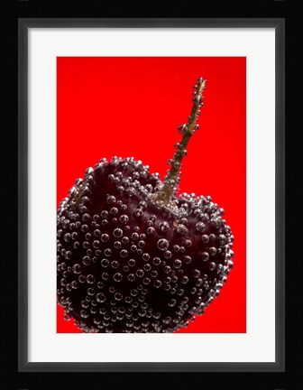 Framed Cherry Covered In Water Drops III Print