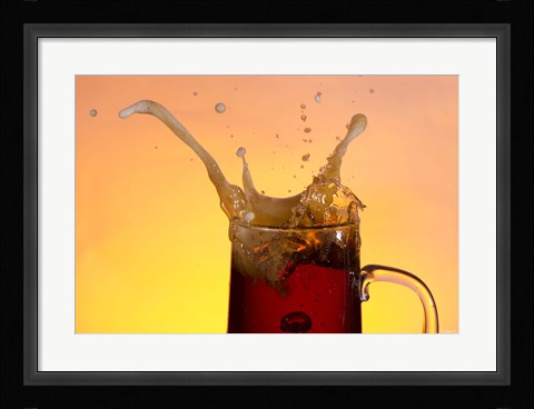 Framed Beer Mug And Splashing Bubble Print