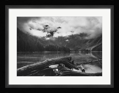 Framed Mountain And Lake With Wood Print