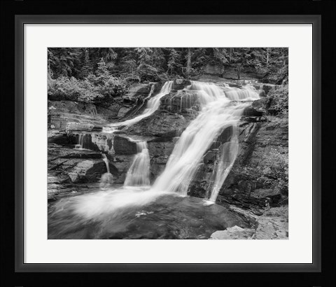 Framed Water Rushing Over Rock Under Trees Print