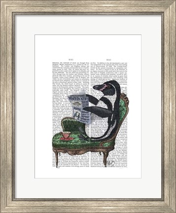 Framed Penguin Reading Newspaper Print